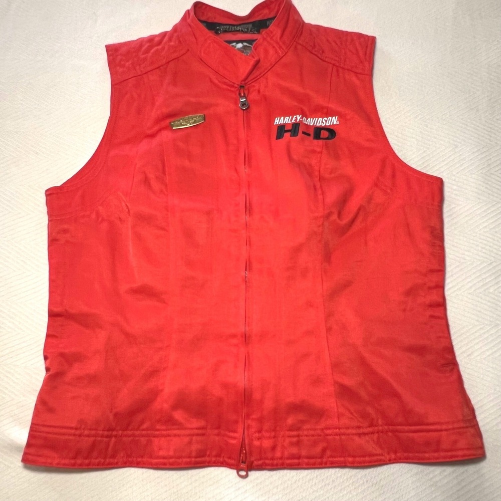 Harley Davidson Vintage 90s Orange Motorcycle Vest Womens Medium